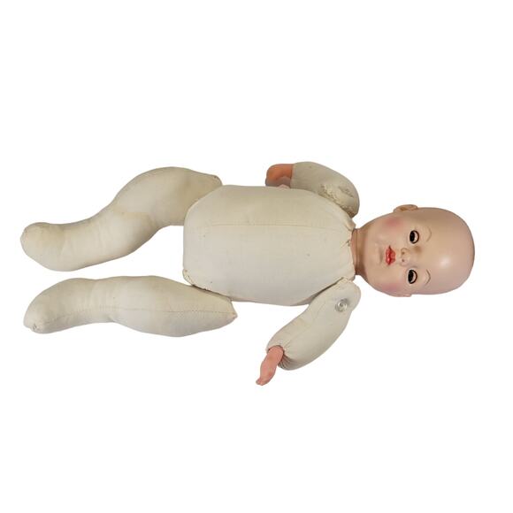 Vintage 13" Composition Baby Doll with Cloth Body and Sleep Eyes Bonnet Booties - Picture 14 of 16